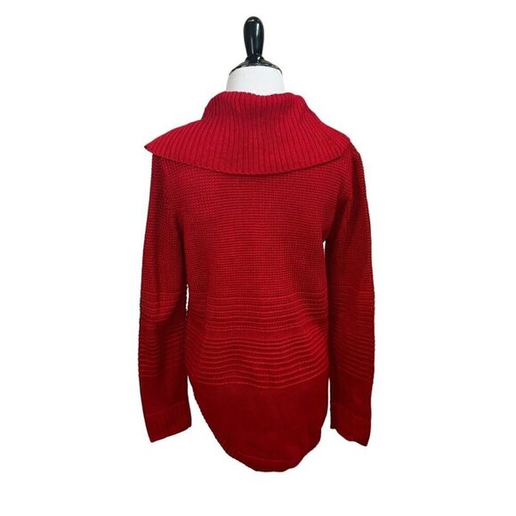 Calvin Klein Women's S Small Cowl Neck Sweater Textured Accent Buttons Red - Picture 5 of 7